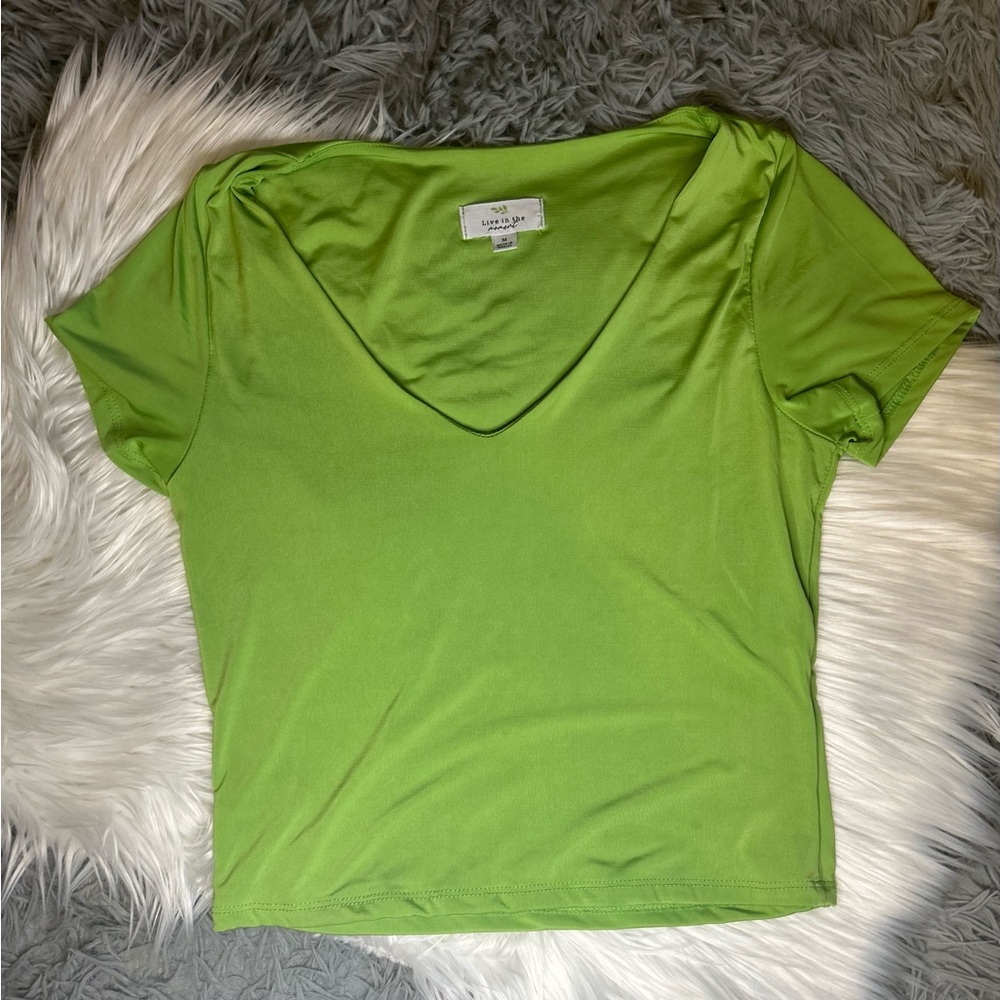 Fitted Green Short Sleeve Crop Top